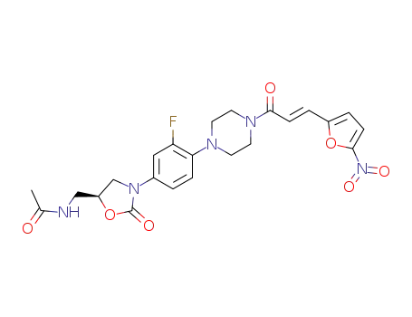 Molecular Structure of 612055-05-7 ((E)-(S)-N-[3-(3-fluoro-4-[4-(3-(5-nitrofuran-2-yl)-acryloyl-piperazin-1-yl)-3-phenyl]-2-oxo-oxazolidin-5-ylmethyl)]acetamide)