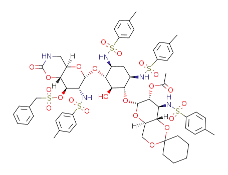 2''-O-Acetyl-3'-O-benzylsulfonyl-6'-N,4'-O-carbonyl-4'',6''-O-cyclohexylidene-1,3,2',3''-tetra-N-tosylkanamycin B
