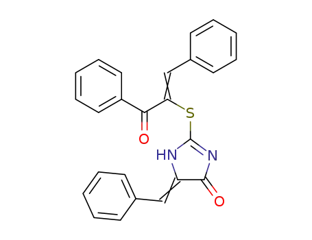 Molecular Structure of 89990-75-0 (4H-Imidazol-4-one,
2-[(1-benzoyl-2-phenylethenyl)thio]-1,5-dihydro-5-(phenylmethylene)-)