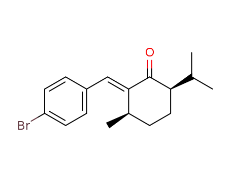 Molecular Structure of 144773-72-8 (Cyclohexanone,
2-[(4-bromophenyl)methylene]-3-methyl-6-(1-methylethyl)-, (2E,3R,6R)-)