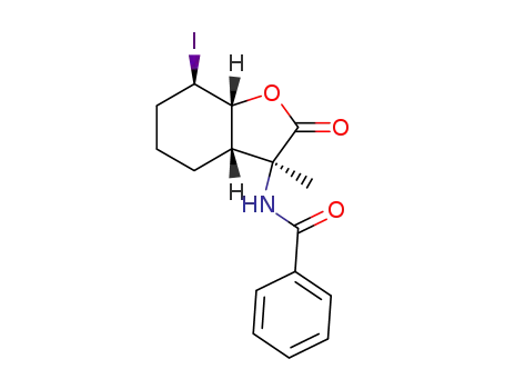 Molecular Structure of 82706-59-0 ((3RS,3aRS,7SR,7aSR)-3-(benzoylamino)hexahydro-7-iodo-3-methylbenzofuran-2(3H)-one)