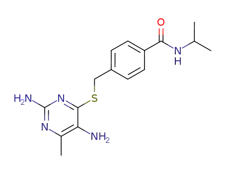 Molecular Structure of 90072-40-5 (Benzamide,
4-[[(2,5-diamino-6-methyl-4-pyrimidinyl)thio]methyl]-N-(1-methylethyl)-)