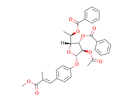 Molecular Structure of 169236-86-6 (4-<(E)-2-(methoxycarbonyl)-1-propen-1-yl>phenyl 2-O-acetyl-3,5-di-O-benzoyl-6-deoxy-β-D-glucofuranoside)