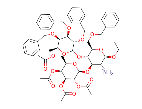 Acetic acid (2R,3R,4S,5S,6R)-4,5-diacetoxy-6-acetoxymethyl-2-[(2R,3R,4R,5S,6R)-3-amino-6-benzyloxymethyl-2-ethoxy-5-((2S,3S,4R,5R,6S)-3,4,5-tris-benzyloxy-6-methyl-tetrahydro-pyran-2-yloxy)-tetrahydro-pyran-4-yloxy]-tetrahydro-pyran-3-yl ester