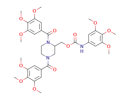 Molecular Structure of 129229-95-4 (Carbamic acid, (3,4,5-trimethoxyphenyl)-, (1,4-bis(3,4,5-trimethoxyben zoyl)-2-piperazinyl)methyl ester)