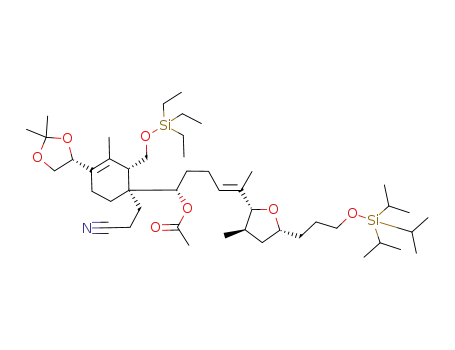 (4E)-1-((1R,2S)-1-(2-cyanoethyl)-2-(triethylsilanyloxymethyl)-3-methyl-4-((R)-2,2-dimethyl-1,3-dioxolan-4-yl)cyclohex-3-enyl)-5-((2R,3R,5R)-5-(3-triisopropylsilanyloxypropyl)-3-methyltetrahydrofuran-2-yl)hex-4-enyl acetate