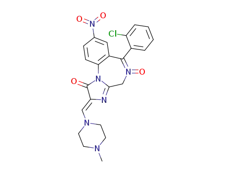 Molecular Structure of 101928-18-1 (6-o-chlorophenyl-2,4-dihydro-2(4-methyl-1-piperazinyl)methylene-8-nitro-1H-imidazo<1,2-a><1,4>benzodiazepin-1-one 5-oxide)