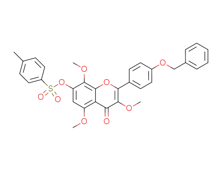 Molecular Structure of 117155-48-3 (Toluene-4-sulfonic acid 2-(4-benzyloxy-phenyl)-3,5,8-trimethoxy-4-oxo-4H-chromen-7-yl ester)