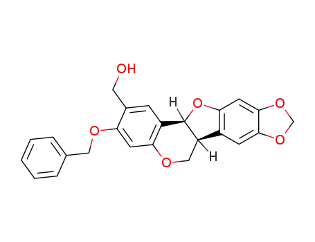 Molecular Structure of 84666-45-5 (((6aS,12aS)-3-Benzyloxy-6a,12a-dihydro-6H-5,8,10,12-tetraoxa-benzo[a]cyclopenta[h]fluoren-2-yl)-methanol)