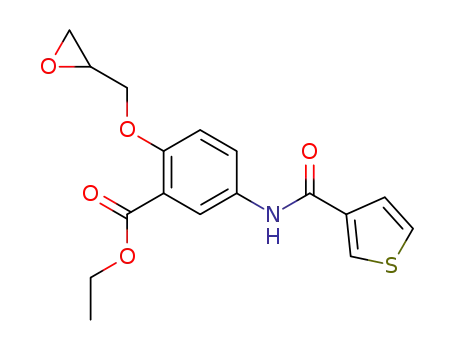 Molecular Structure of 90055-95-1 (Benzoic acid, 2-(oxiranylmethoxy)-5-[(3-thienylcarbonyl)amino]-, ethyl
ester)