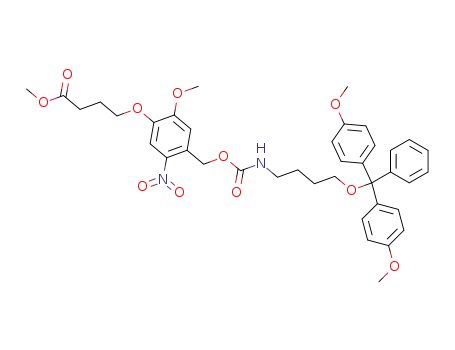 Molecular Structure of 176375-44-3 (4-(4-{4-[Bis-(4-methoxy-phenyl)-phenyl-methoxy]-butylcarbamoyloxymethyl}-2-methoxy-5-nitro-phenoxy)-butyric acid methyl ester)