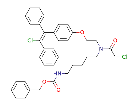 (E)-1-<4-<<3-aza-8-(benzyloxycarboxamido)-3-(chloroacetyl)octamethylene>oxy>phenyl>-2-chloro-1,2-diphenylethylene