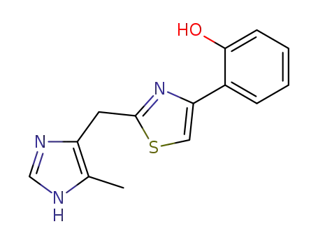 Molecular Structure of 129486-29-9 (4-(2-hydroxyphenyl)-2-<<4(5)-methyl-5(4)-imidazolyl>methyl>thiazole)
