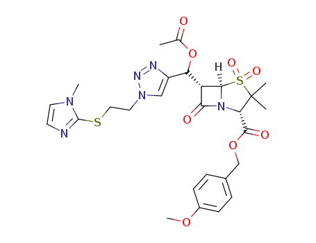p-methoxybenzyl (3S,5R,6S)-6-<(1RS)-1-acetoxy-1-<1-<2-(1-methylimidazol-2-yl)thioethyl>-1,2,3-triazol-4-yl>methyl>penicillanate 1,1-dioxide