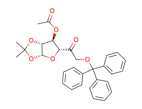 Molecular Structure of 109680-98-0 (3-Acetyl-1,2-O-isopropylidene-6-O-trityl--L-arabino-hexofuranos-5-ulose)