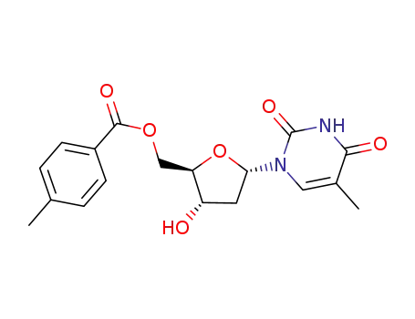 Molecular Structure of 35898-26-1 (4-Methyl-benzoic acid (2R,3S,5S)-3-hydroxy-5-(5-methyl-2,4-dioxo-3,4-dihydro-2H-pyrimidin-1-yl)-tetrahydro-furan-2-ylmethyl ester)
