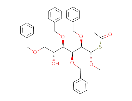 Molecular Structure of 139183-39-4 ((1S)-2,3,4,6-tetra-O-benzyl-D-glucose S-acetyl O-methyl monothioacetal)