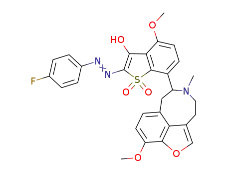 Benzo(b)thiophen-3-ol, 2-((4-fluorophenyl)azo)-4-methoxy-7-(10-methoxy-5-methyl-4,5,6,7-tetrahydro-3H-furo(4,3,2-fg)(3)benzazocin-6-yl)-, 1,1-dioxide