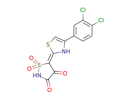 Molecular Structure of 89873-39-2 (3,4-Isothiazolidinedione,
5-[4-(3,4-dichlorophenyl)-2(3H)-thiazolylidene]-, 1,1-dioxide)