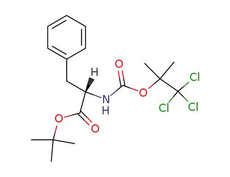 Molecular Structure of 78031-87-5 ((S)-3-Phenyl-2-(2,2,2-trichloro-1,1-dimethyl-ethoxycarbonylamino)-propionic acid tert-butyl ester)