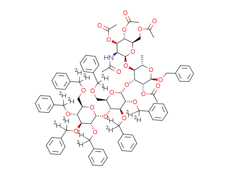 Benzyl-O-(2,3,4,6-tetra-O-<α,α-D2>benzyl-α-D-glucopyranosyl)-(1->4)-O-(2,3,6-tri-O-<α,α-D2>benzyl-β-D-glucopyranosyl)-(1->3)-O-<(2-acetamido-3,4,6-tri-O-acetyl-2-desoxy-β-D-mannopyranosyl)-(1->4)>-2-O-acetyl-α-L-rhamnopyranosid