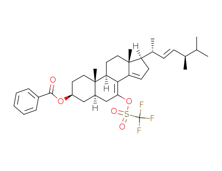 Molecular Structure of 116930-15-5 (Benzoic acid (3S,5R,9R,10S,13R,17R)-10,13-dimethyl-7-trifluoromethanesulfonyloxy-17-((E)-(1R,4R)-1,4,5-trimethyl-hex-2-enyl)-2,3,4,5,6,9,10,11,12,13,16,17-dodecahydro-1H-cyclopenta[a]phenanthren-3-yl ester)