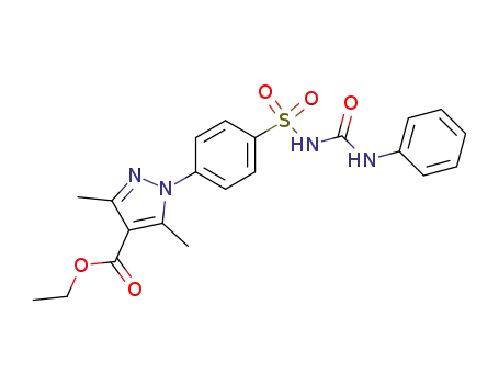 Molecular Structure of 88281-47-4 (1H-Pyrazole-4-carboxylic acid,
3,5-dimethyl-1-[4-[[[(phenylamino)carbonyl]amino]sulfonyl]phenyl]-, ethyl
ester)