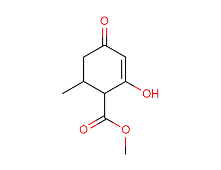 Molecular Structure of 39493-30-6 (2-Cyclohexene-1-carboxylic acid, 2-hydroxy-6-methyl-4-oxo-, methyl
ester)