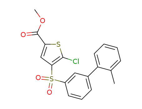 Molecular Structure of 631909-33-6 (5-chloro-4-(2'-methyl-biphenyl-3-sulfonyl)-thiophene-2-carboxylic acid methyl ester)