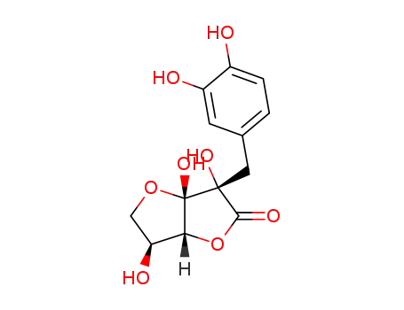 Molecular Structure of 191164-60-0 ((3S,3aS,6S,6aR)-3-(3,4-Dihydroxy-benzyl)-3,3a,6-trihydroxy-tetrahydro-furo[3,2-b]furan-2-one)