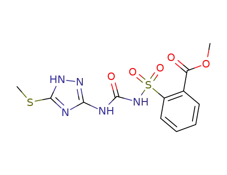 Molecular Structure of 85837-88-3 (Benzoic acid,
2-[[[[[5-(methylthio)-1H-1,2,4-triazol-3-yl]amino]carbonyl]amino]sulfonyl]-
, methyl ester)