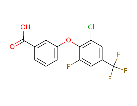 Molecular Structure of 79945-22-5 (Benzoic acid, 3-[2-chloro-6-fluoro-4-(trifluoromethyl)phenoxy]-)