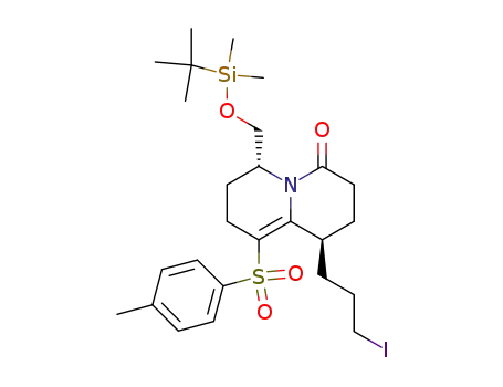(1S,6R)-6-(tert-Butyl-dimethyl-silanyloxymethyl)-1-(3-iodo-propyl)-9-(toluene-4-sulfonyl)-1,2,3,6,7,8-hexahydro-quinolizin-4-one