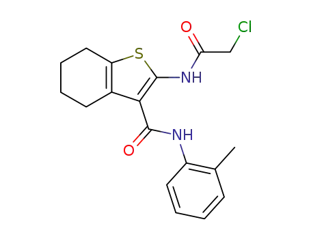 Molecular Structure of 62349-32-0 (Benzo[b]thiophene-3-carboxamide,
2-[(chloroacetyl)amino]-4,5,6,7-tetrahydro-N-(2-methylphenyl)-)
