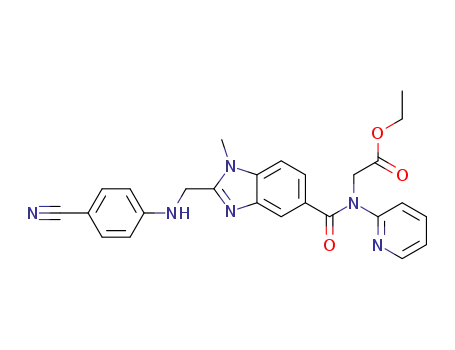 Molecular Structure of 211915-82-1 (1-Methyl-2-[N-(4-cyanophenyl)-aminomethyl]-benzimidazol-5-yl-carboxylic acid-N-(2-pyridyl)-N-ethoxycarbonylmethyl-amide)