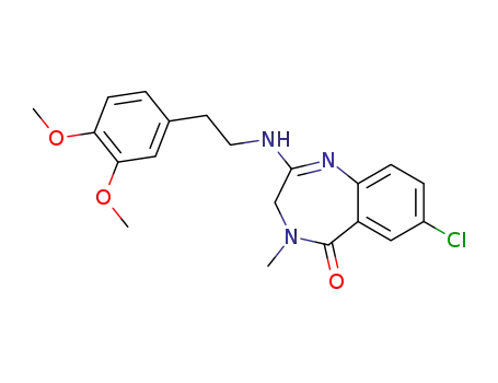Molecular Structure of 62436-11-7 (5H-1,4-Benzodiazepin-5-one,
7-chloro-2-[[2-(3,4-dimethoxyphenyl)ethyl]amino]-3,4-dihydro-4-methyl-)