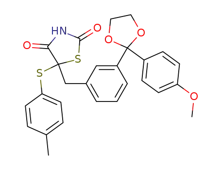 Molecular Structure of 500718-76-3 (2,4-Thiazolidinedione,
5-[[3-[2-(4-methoxyphenyl)-1,3-dioxolan-2-yl]phenyl]methyl]-5-[(4-methyl
phenyl)thio]-)