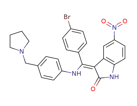Molecular Structure of 245546-54-7 (3-{(Z)-1-[4-(pyrrolidin-1-yl-methyl)anilino]-1-(4-bromo-phenyl)methylidene}-5-nitro-indolinone)