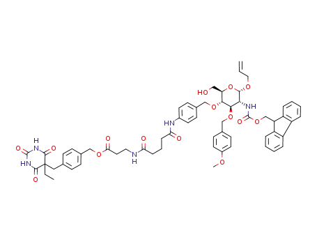 3-(4-{4-[6-allyloxy-5-(9<i>H</i>-fluoren-9-ylmethoxycarbonylamino)-2-hydroxymethyl-4-(4-methoxy-benzyloxy)-tetrahydro-pyran-3-yloxymethyl]-phenylcarbamoyl}-butyrylamino)-propionic acid 4-(5-ethyl-2,4,6-trioxo-hexahydro-pyrimidin-5-ylmethyl)-benzyl ester