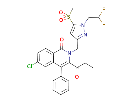 6-Chloro-2-((1-(2,2-difluoroethyl)-5-(methylsulfonyl)-1H-pyrazol-3-yl)methyl)-4-phenyl-3-propionylisoquinolin-1(2H)-one