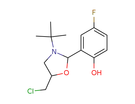 Molecular Structure of 58929-09-2 (Phenol,
2-[5-(chloromethyl)-3-(1,1-dimethylethyl)-2-oxazolidinyl]-4-fluoro-)