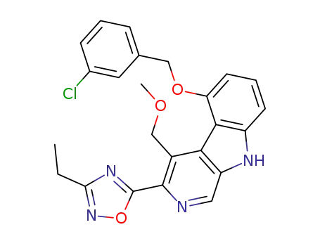 Molecular Structure of 96136-77-5 (9H-Pyrido[3,4-b]indole,
5-[(3-chlorophenyl)methoxy]-3-(3-ethyl-1,2,4-oxadiazol-5-yl)-4-(methoxy
methyl)-)