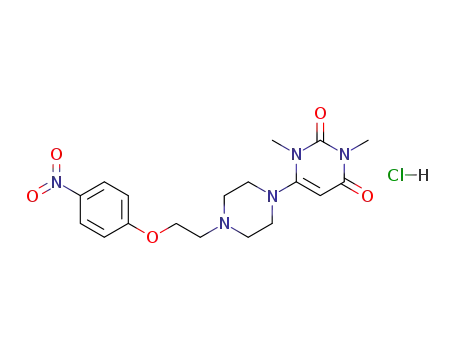 Molecular Structure of 130634-60-5 (2,4(1H,3H)-Pyrimidinedione,
1,3-dimethyl-6-[4-[2-(4-nitrophenoxy)ethyl]-1-piperazinyl]-,
monohydrochloride)