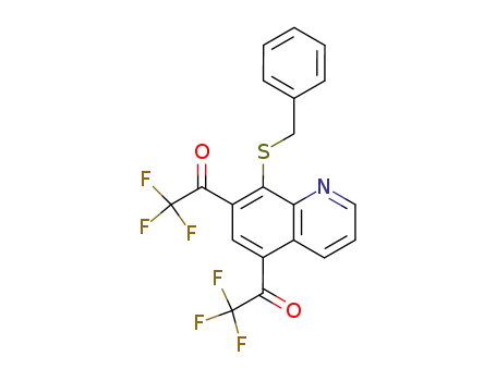 Molecular Structure of 268745-25-1 (1-[8-Benzylsulfanyl-5-(2,2,2-trifluoro-acetyl)-quinolin-7-yl]-2,2,2-trifluoro-ethanone)