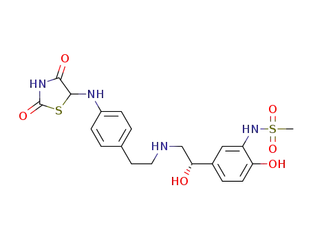 Molecular Structure of 391901-06-7 (Methanesulfonamide,
N-[5-[(1S)-2-[[2-[4-[(2,4-dioxo-5-thiazolidinyl)amino]phenyl]ethyl]amino]-
1-hydroxyethyl]-2-hydroxyphenyl]-)
