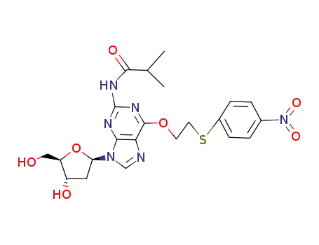Molecular Structure of 82921-54-8 (N-{9-((2R,4S,5R)-4-Hydroxy-5-hydroxymethyl-tetrahydro-furan-2-yl)-6-[2-(4-nitro-phenylsulfanyl)-ethoxy]-9H-purin-2-yl}-isobutyramide)