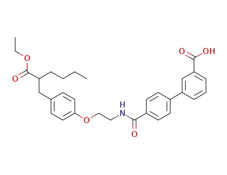 Molecular Structure of 223122-05-2 (ethyl 2-butyl-3-[4-[2-(3'-carboxybiphenyl-4-carbonylamino)ethoxy]phenyl]propionate)