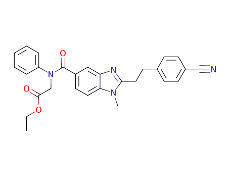 Molecular Structure of 211916-28-8 (1-methyl-2-[2-(4-cyanophenyl)ethyl]-benzimidazol-5-yl-carboxylic acid-N-phenyl-N-(ethoxycarbonylmethyl)-amide)