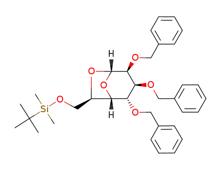Molecular Structure of 221015-54-9 (tert-Butyl-dimethyl-((1S,2S,3S,4S,5S,7R)-2,3,4-tris-benzyloxy-6,8-dioxa-bicyclo[3.2.1]oct-7-ylmethoxy)-silane)