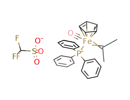 (C<sub>5</sub>H<sub>5</sub>){P(C<sub>6</sub>H<sub>5</sub>)3}(CO)FeC(CH<sub>3</sub>)2<sup>(1+)</sup>*CF<sub>3</sub>SO<sub>3</sub><sup>(1-)</sup>=(C<sub>5</sub>H<sub>5</sub>){P(C<sub>6</sub>H<sub>5</sub>)3}(CO)FeC(CH<sub>3</sub>)2(CF<sub>3</sub>SO<sub>3</sub>)